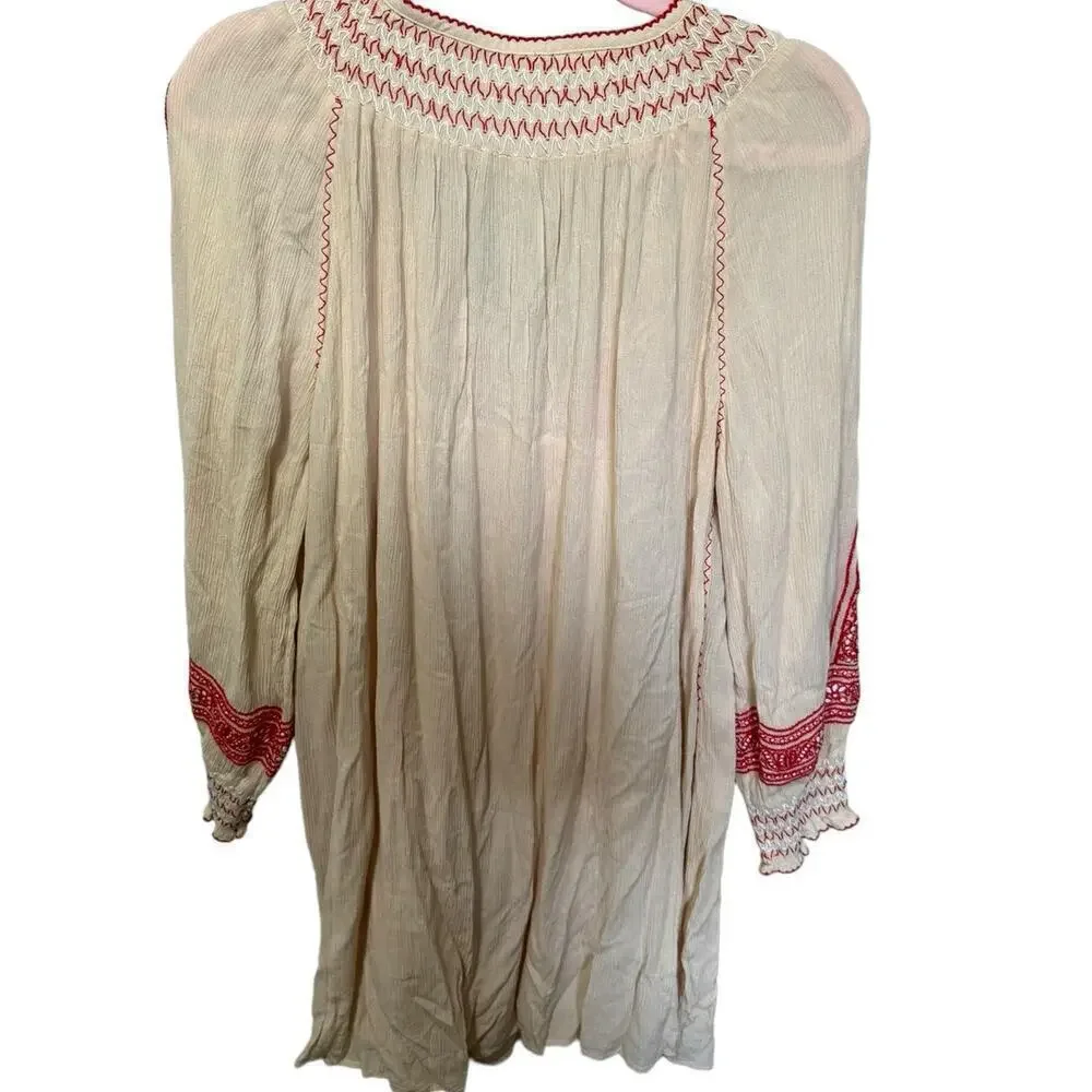 Free People Wind Willow Cashmere Dress Long Sleeve Mini Red Cream Size XS